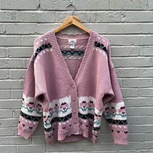 Vintage 80s Cynthia J Cozy Pink Patterned Sweater